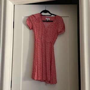 And Other Stories Red and White Leaf Print Wrap Dress Los Angeles Atelier